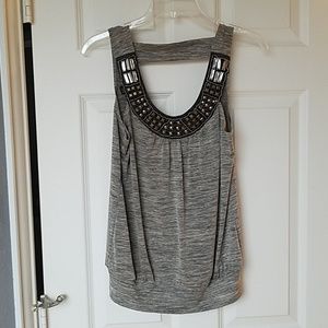 Dark tan and black tank with rhinestone accents